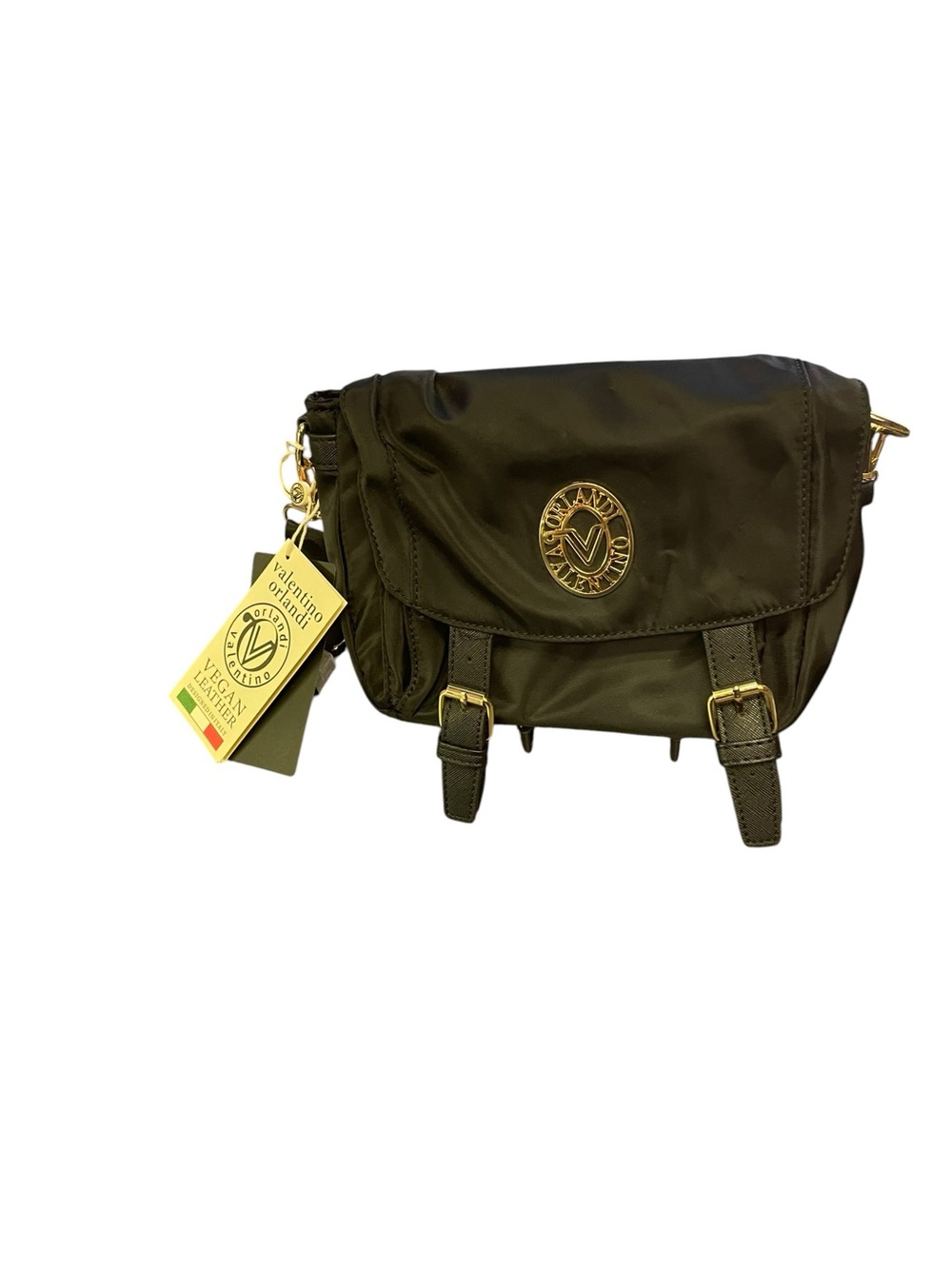 Valentino Black Nylon Messenger Bag with Gold Emblem